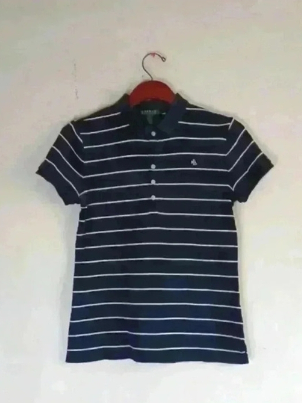Women's Black&White Striped Polo Shirt